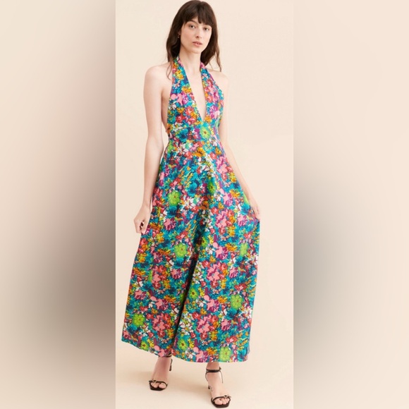 Free People Nouveau Tropic Plunging Halter Neck Linen Blend Bare Back Maxi ZB2 - Picture 4 of 13